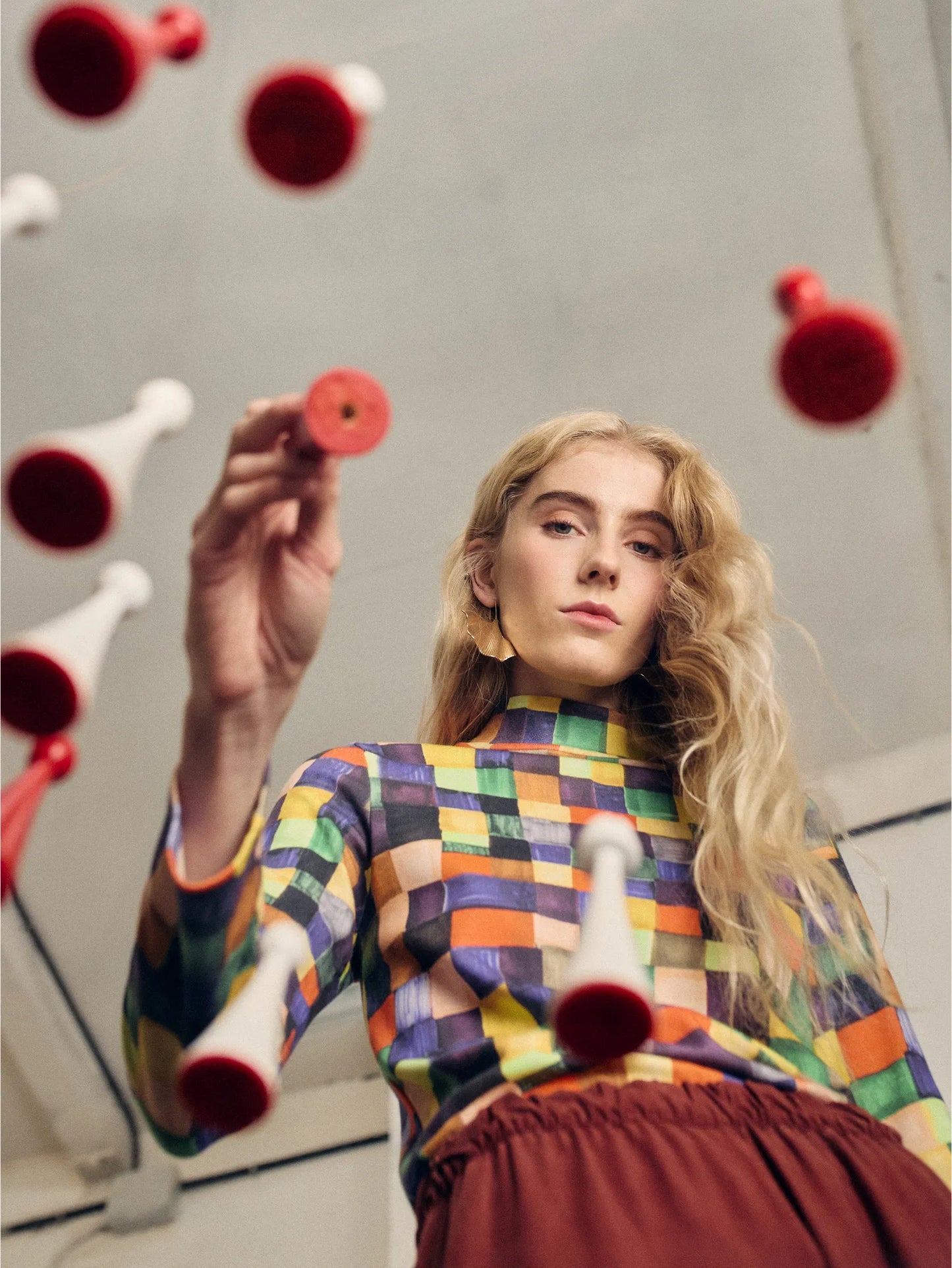 BOBO CHOSES Rainbow Plaid Turtleneck Top