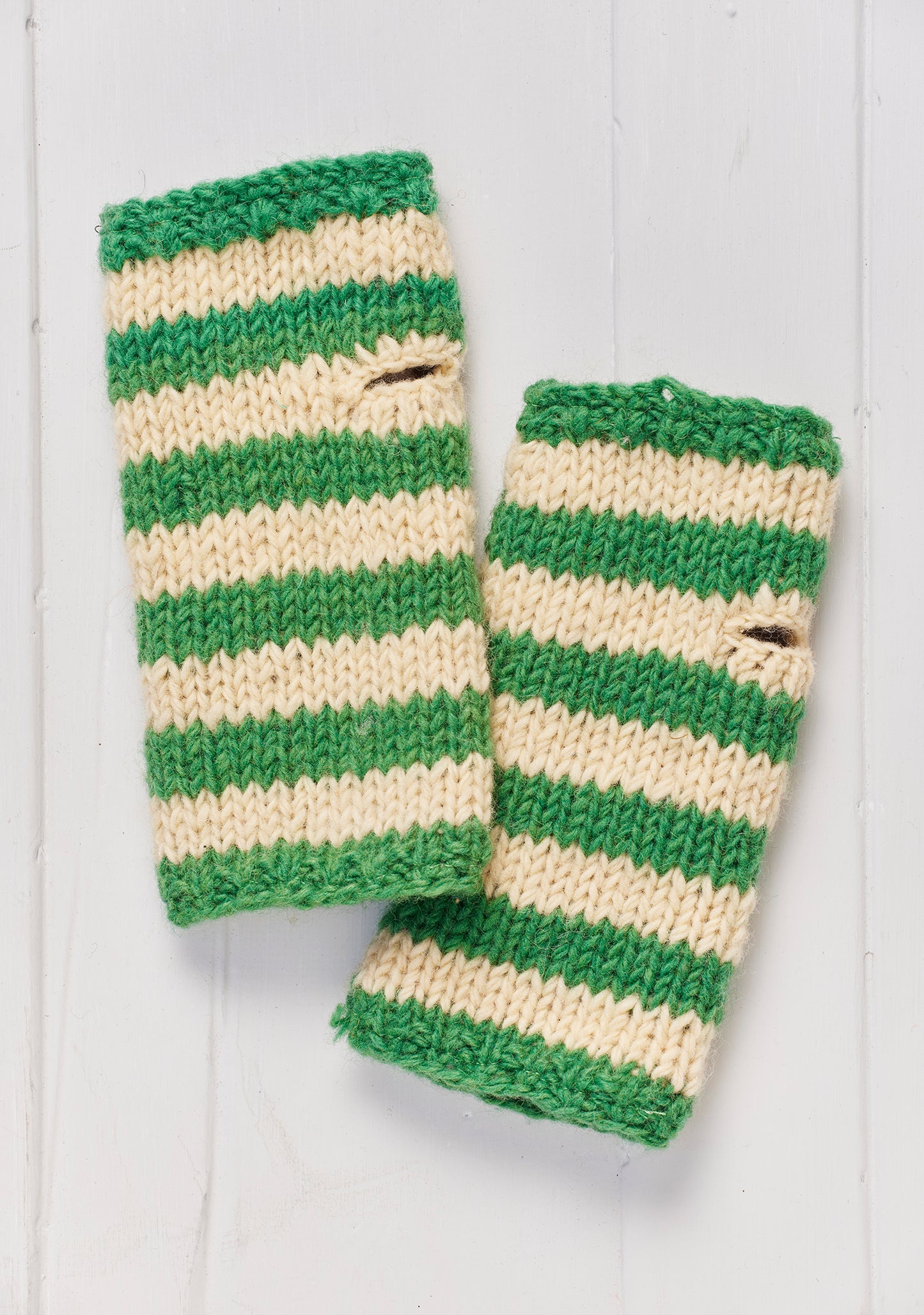 NAMASTE Green Stripe Hand Knitted Handwarmers