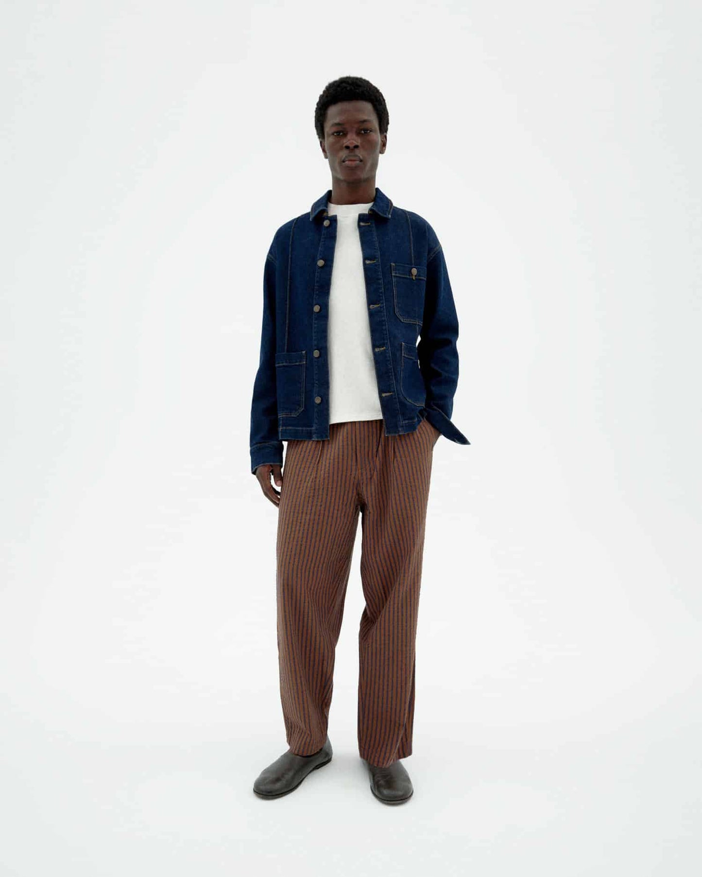 THINKING MU Loose striped brown Luc pants