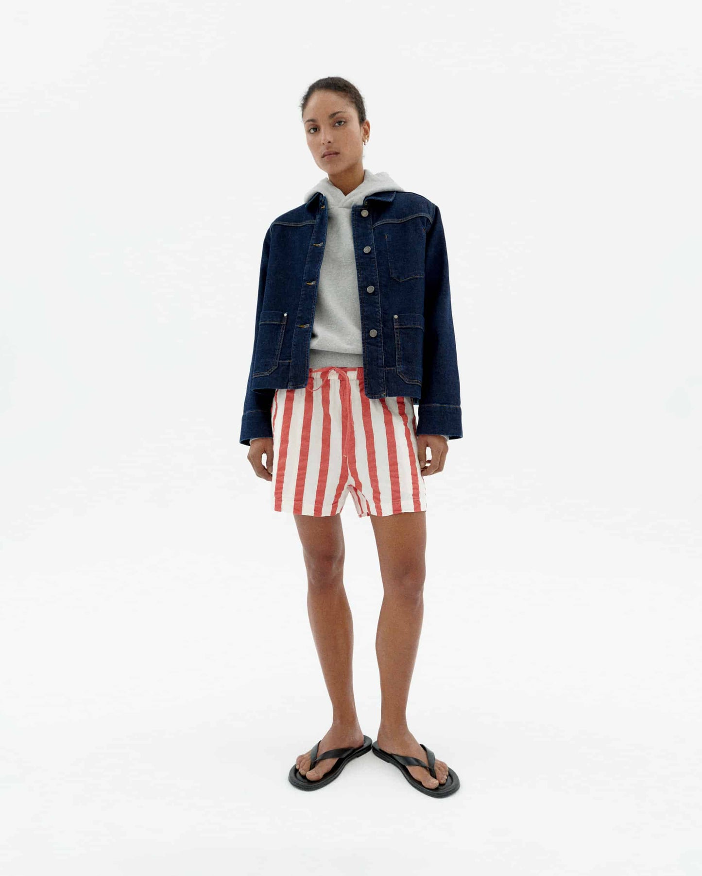THINKING MU Striped Seersucker Geranio shorts