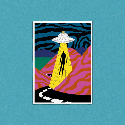 DANS LES DENTS Postcard SPACE TAXI