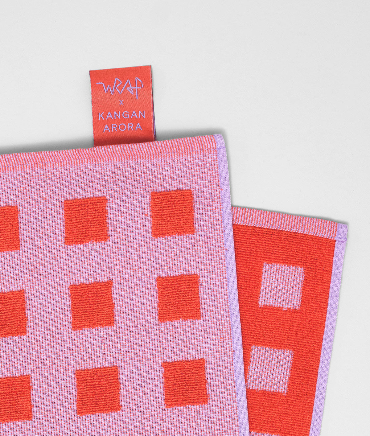 WRAP Lilac & Red Squares Tea Towel