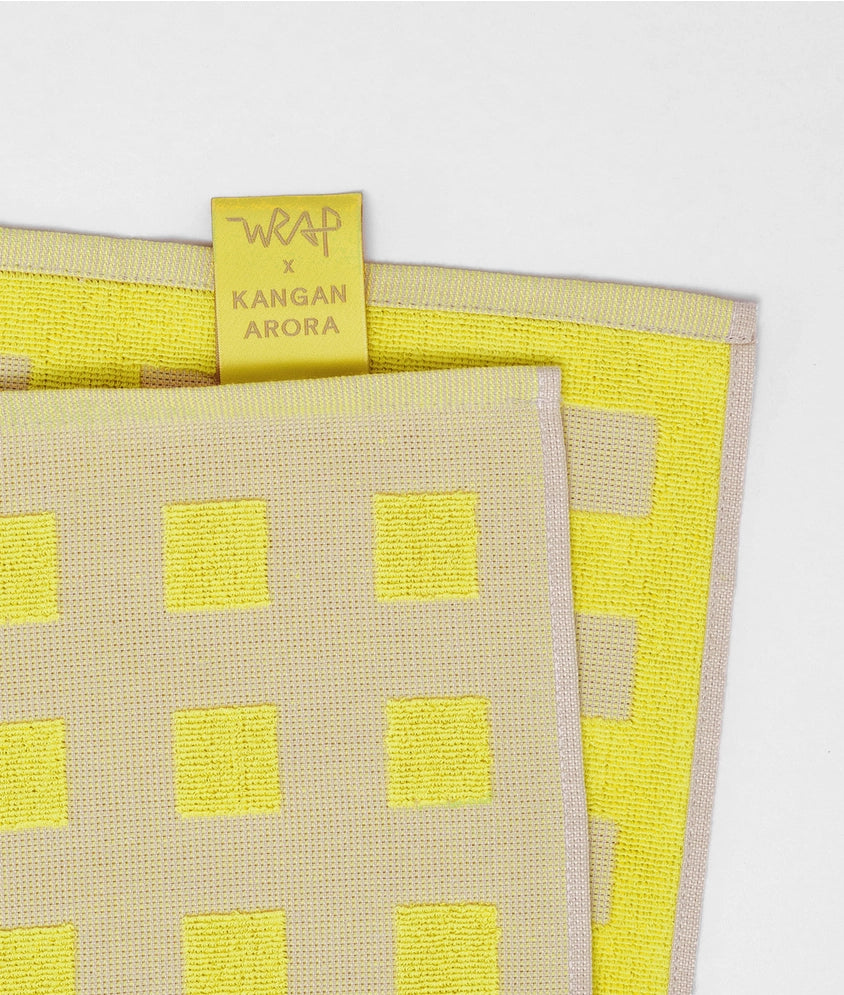 WRAP Oat & Yellow Squares Tea Towel