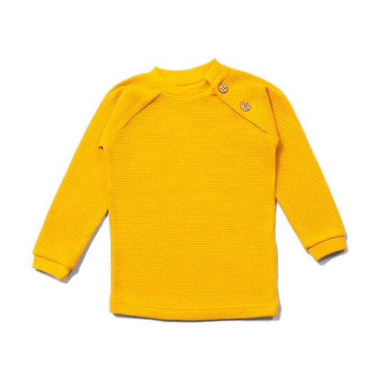 LITTLE GREEN RADICALS Gold Waffle Long Sleeve Raglan Top