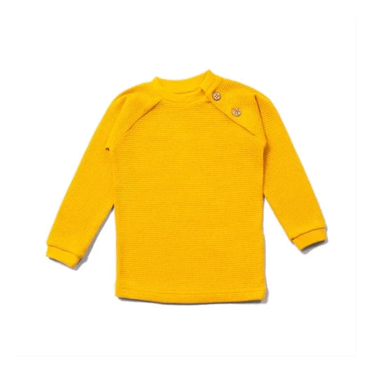 LITTLE GREEN RADICALS Gold Waffle Long Sleeve Raglan Top