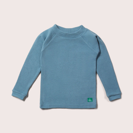 LITTLE GREEN RADICALS Dreamy Blue Waffle Long Sleeve Cosy Top