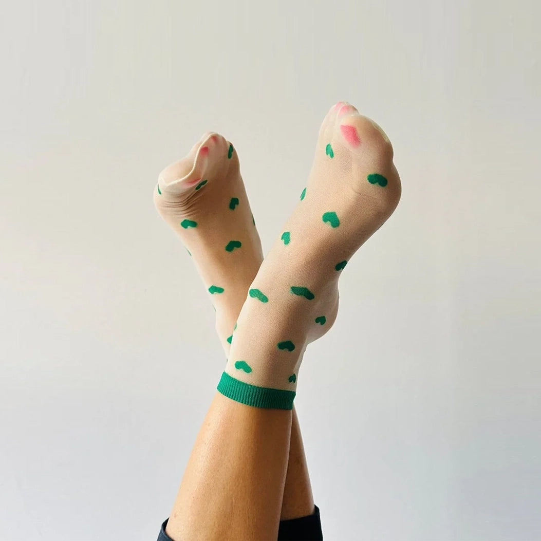 SOCKETTE Green Heart Sheer Socks