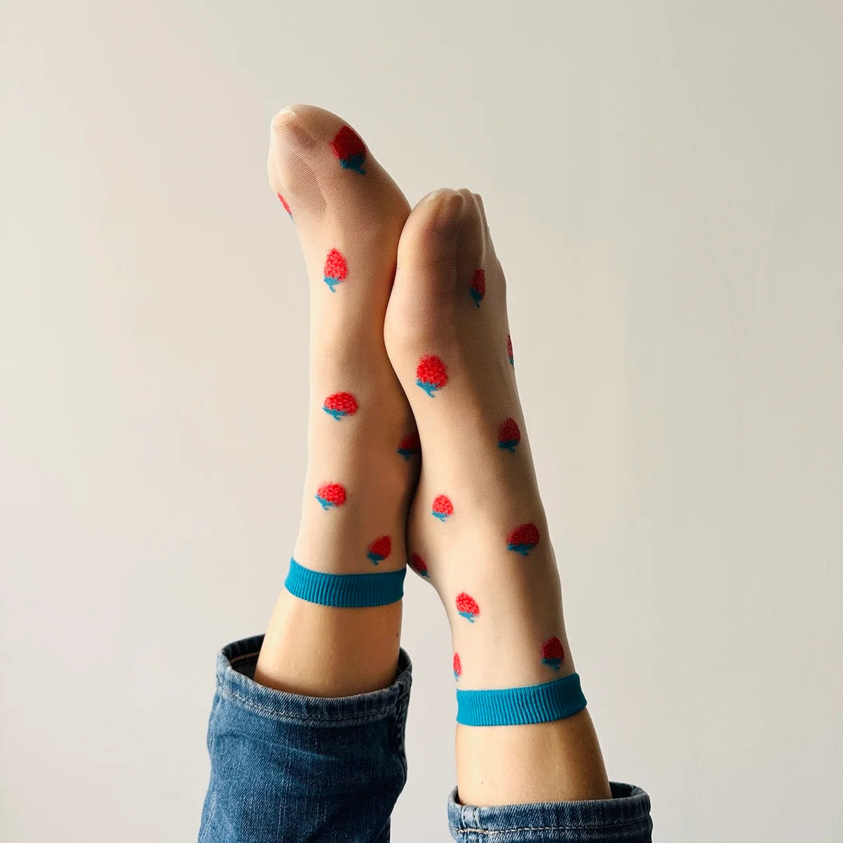 SOCKETTE Blue Strawberry Sheer Socks