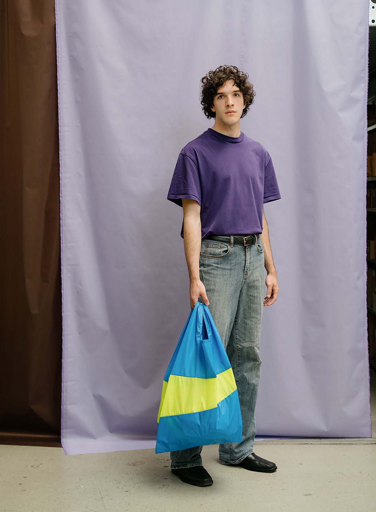 SUSAN BIJL Wave & Fluo Yellow Large Shopping Bag