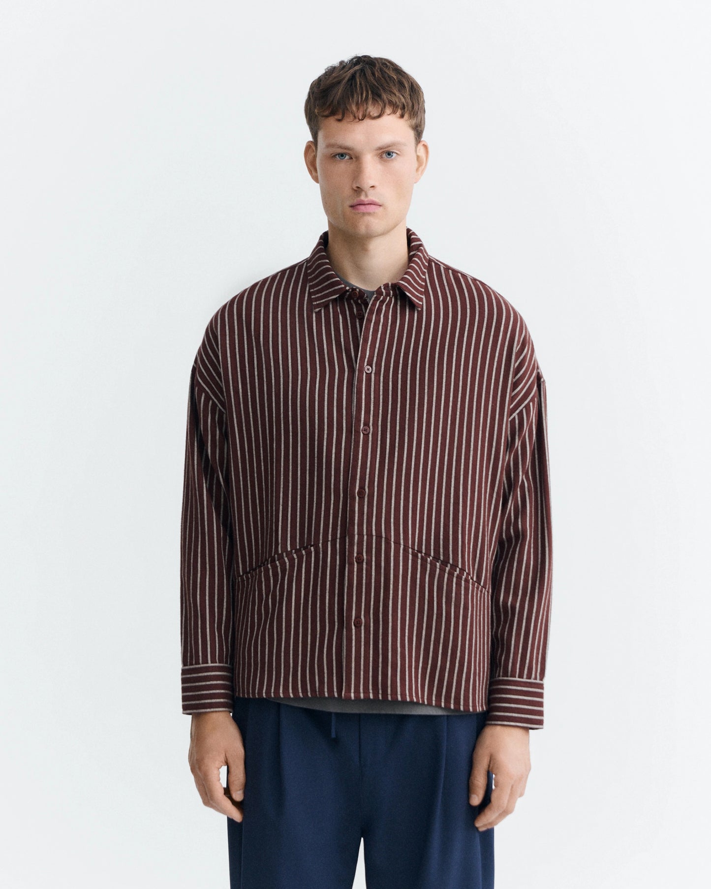 THINKING MU Jim Shirt Ohara Brushed Stripes