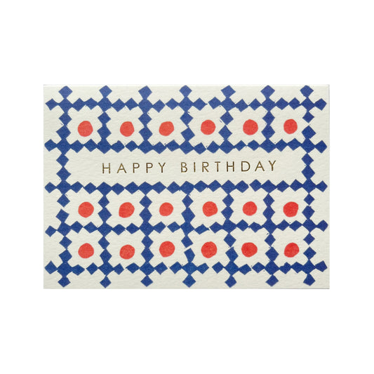 TAKAKO COPELAND Blue Lattice Birthday Card