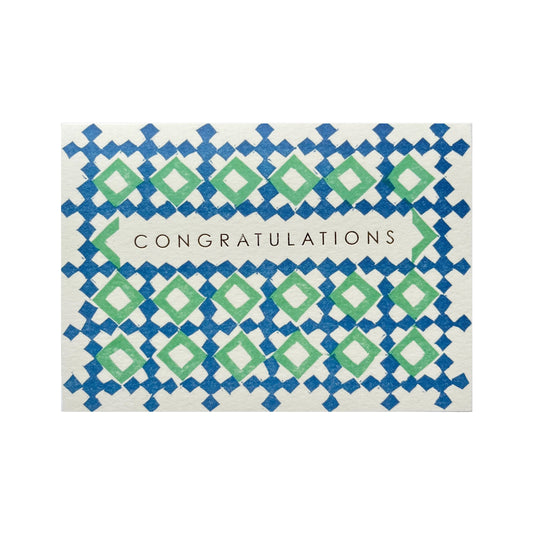 TAKAKO COPELAND Blue Lattice Congratulations Card