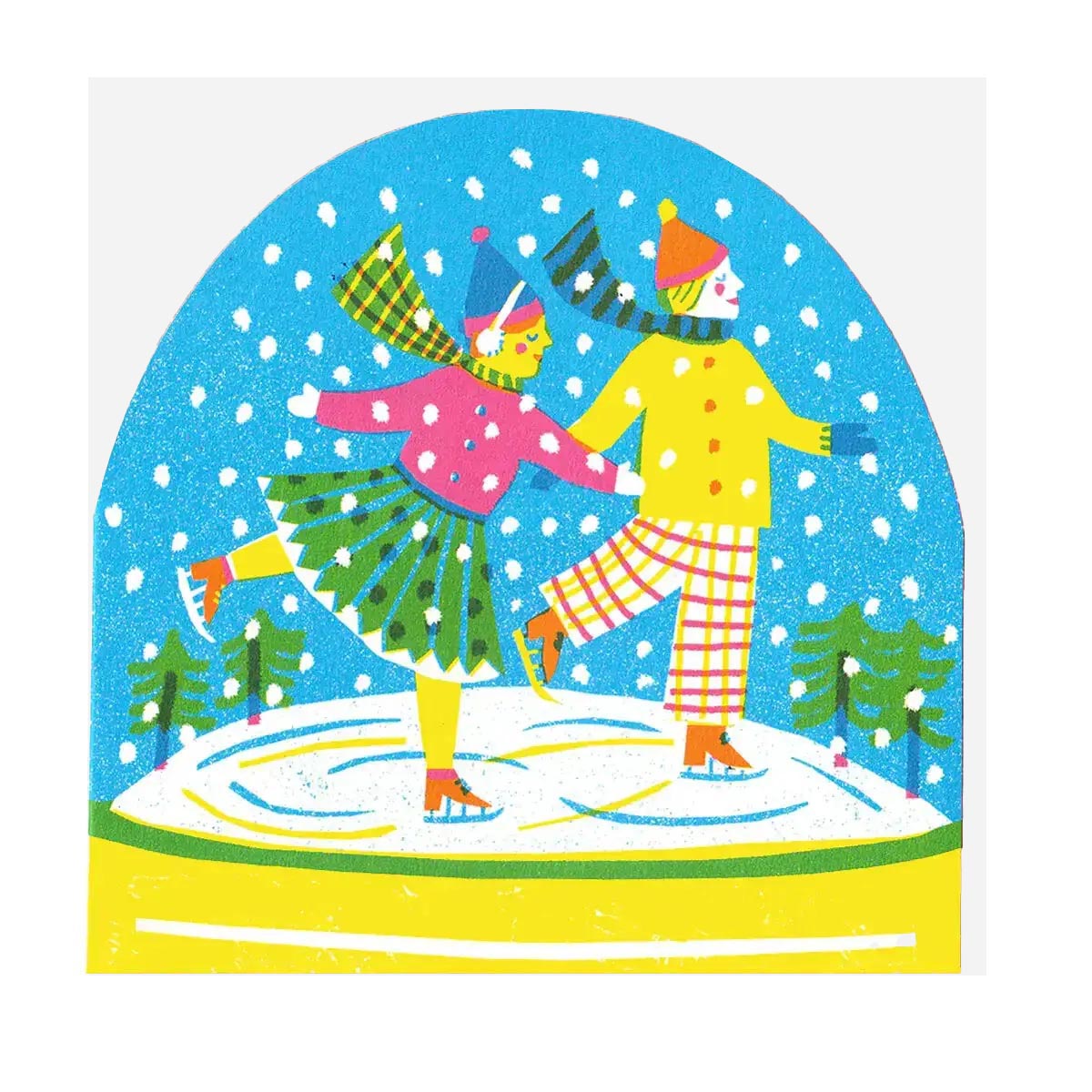 THE PRINTED PEANUT Skaters Snow Globe Card