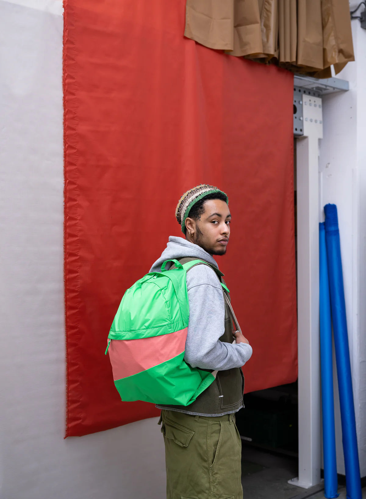SUSAN BIJL Greenscreen & Coral Large Foldable Backpack