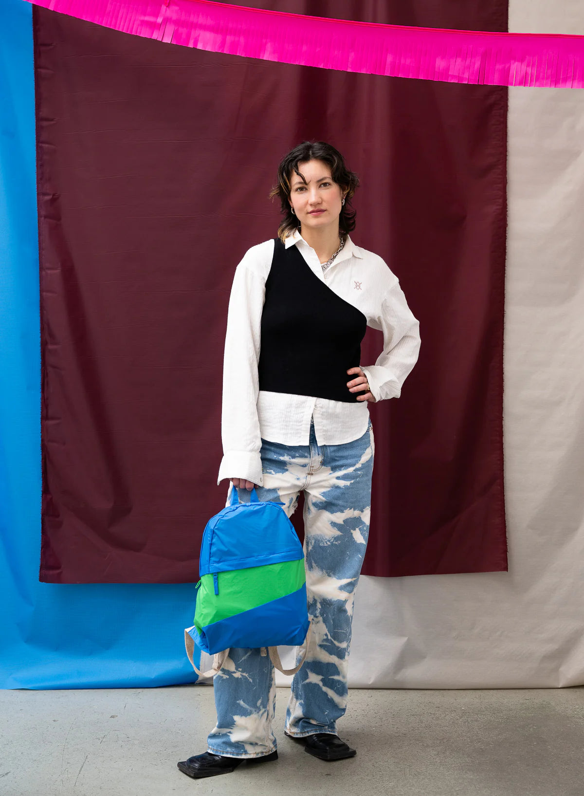 SUSAN BIJL Wave & Greenscreen Medium Foldable Backpack