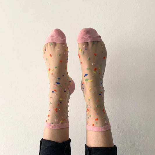 SOCKETTE Pink Confetti Sheer Socks