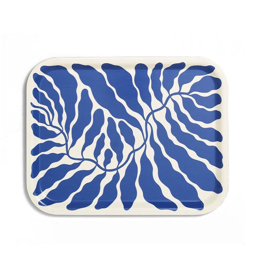 LINNEA ANDERSSON Rectangle Blue Leaves Tray