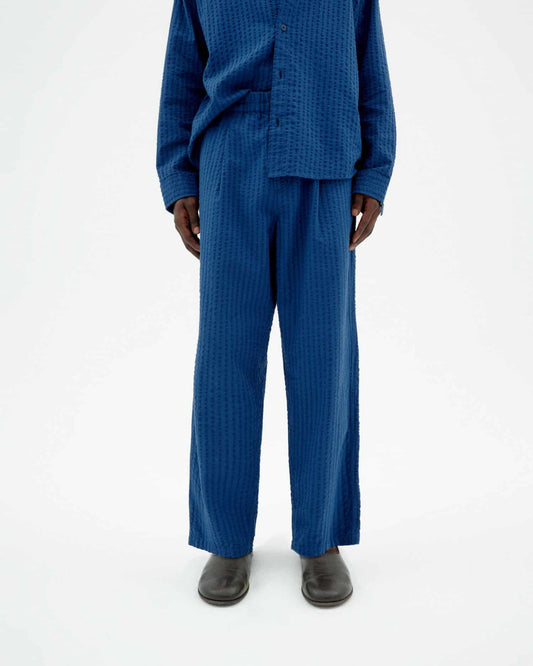 THINKING MU Blue loose Seersucker Luc pants