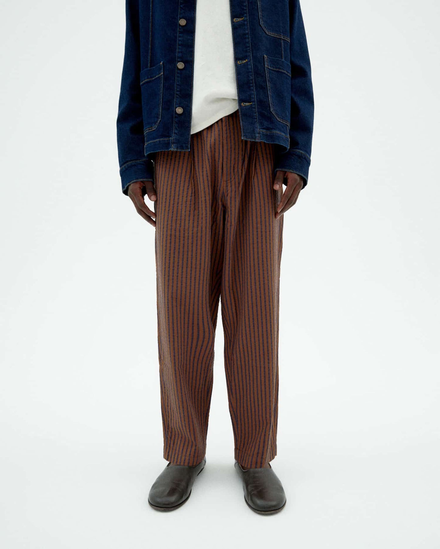 THINKING MU Loose striped brown Luc pants