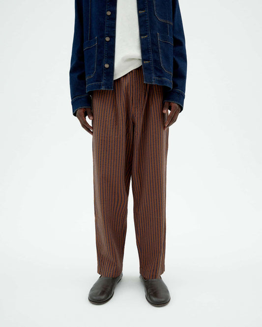 THINKING MU Loose striped brown Luc pants
