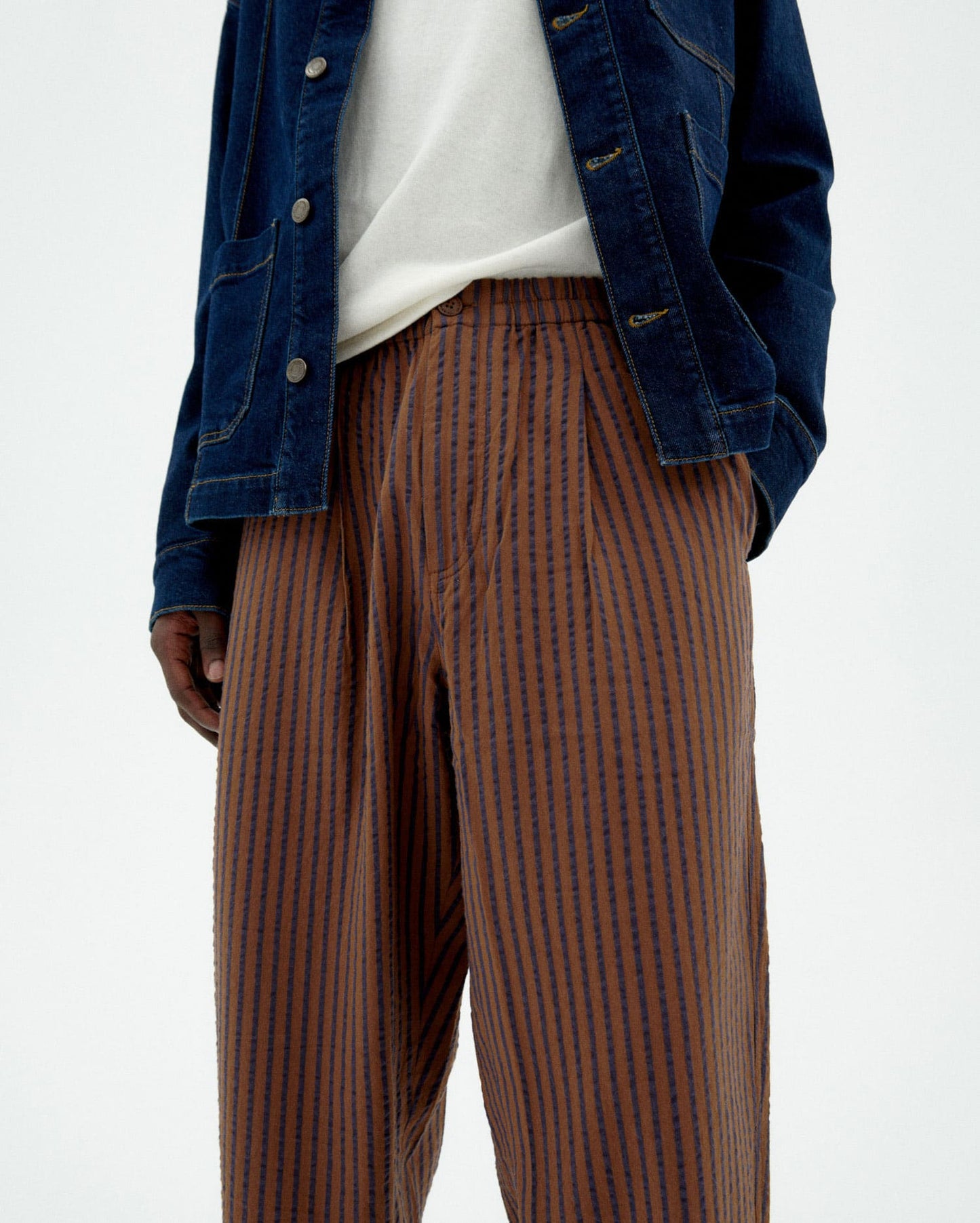 THINKING MU Loose striped brown Luc pants