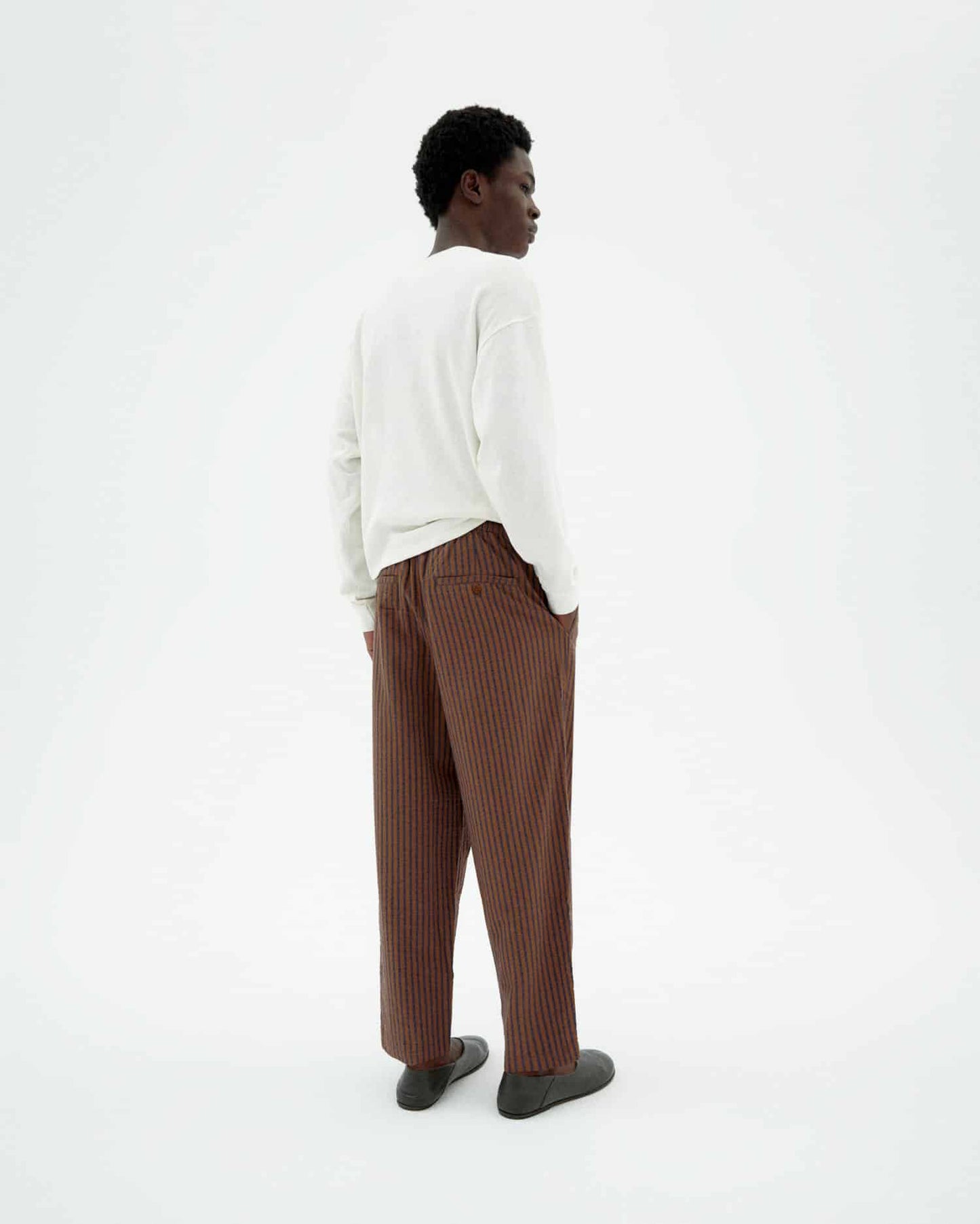 THINKING MU Loose striped brown Luc pants
