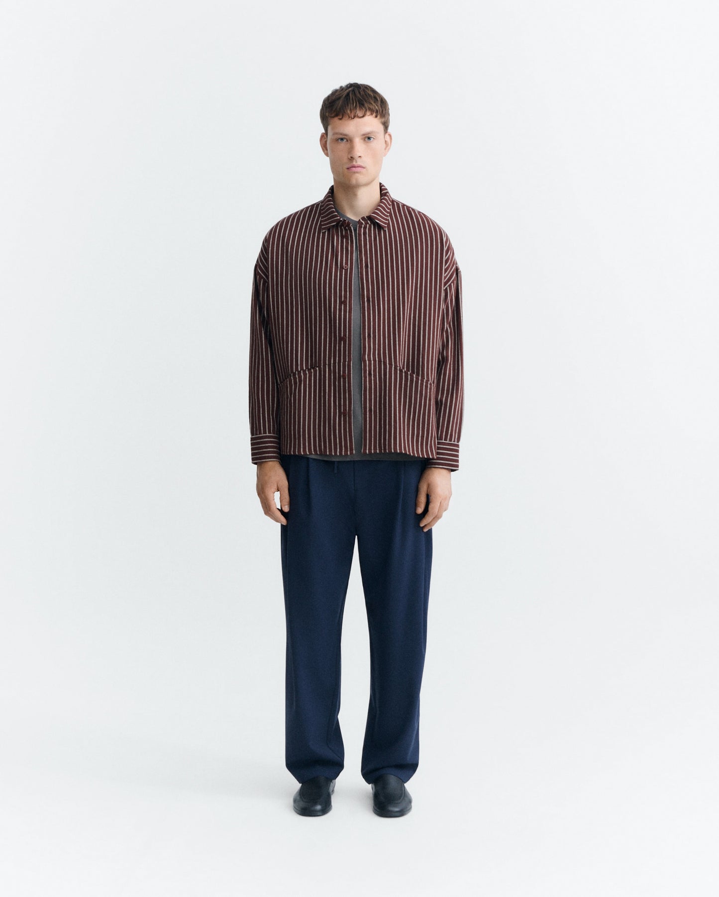 THINKING MU Jim Shirt Ohara Brushed Stripes