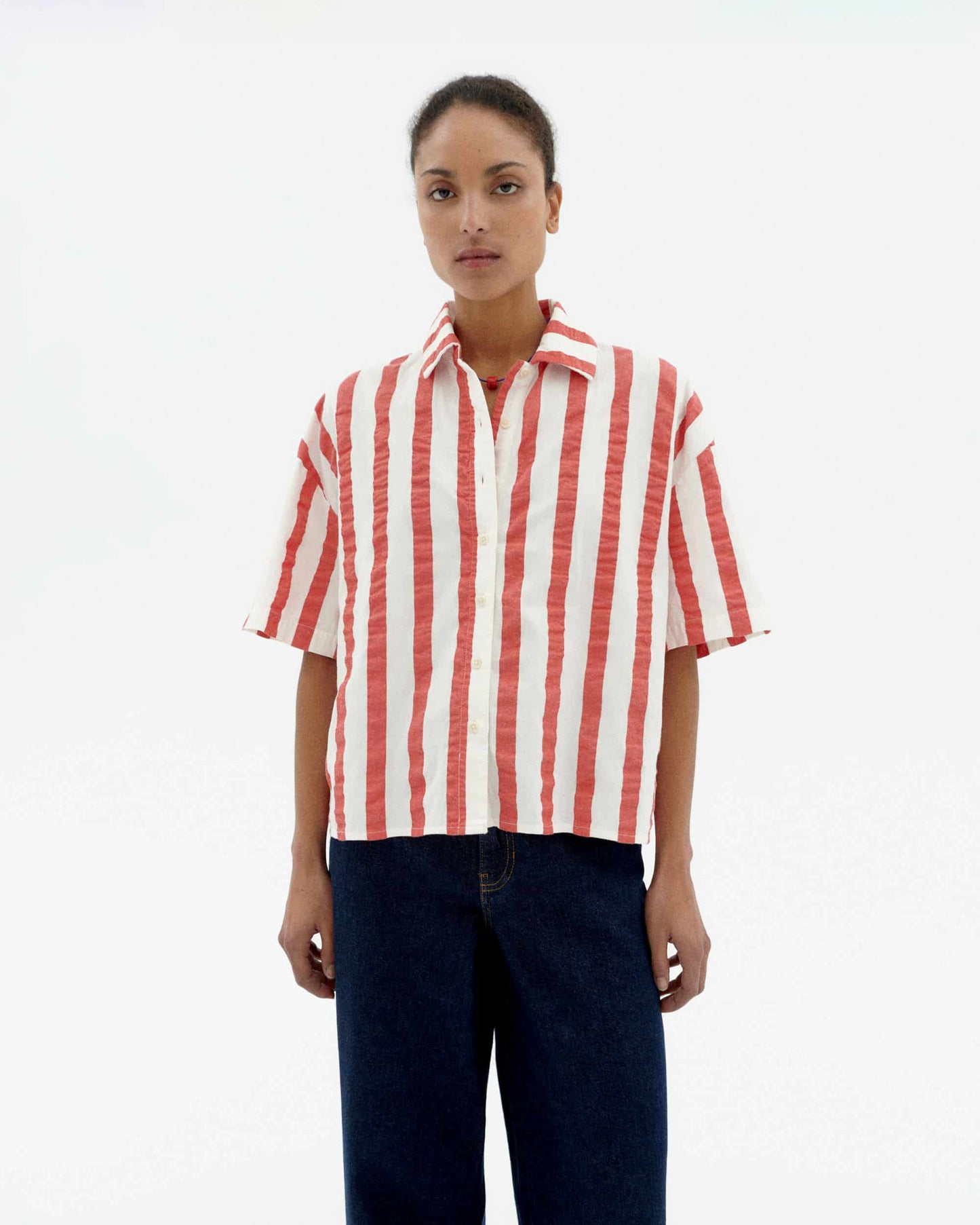 THINKING MU Seersucker striped Anna blouse