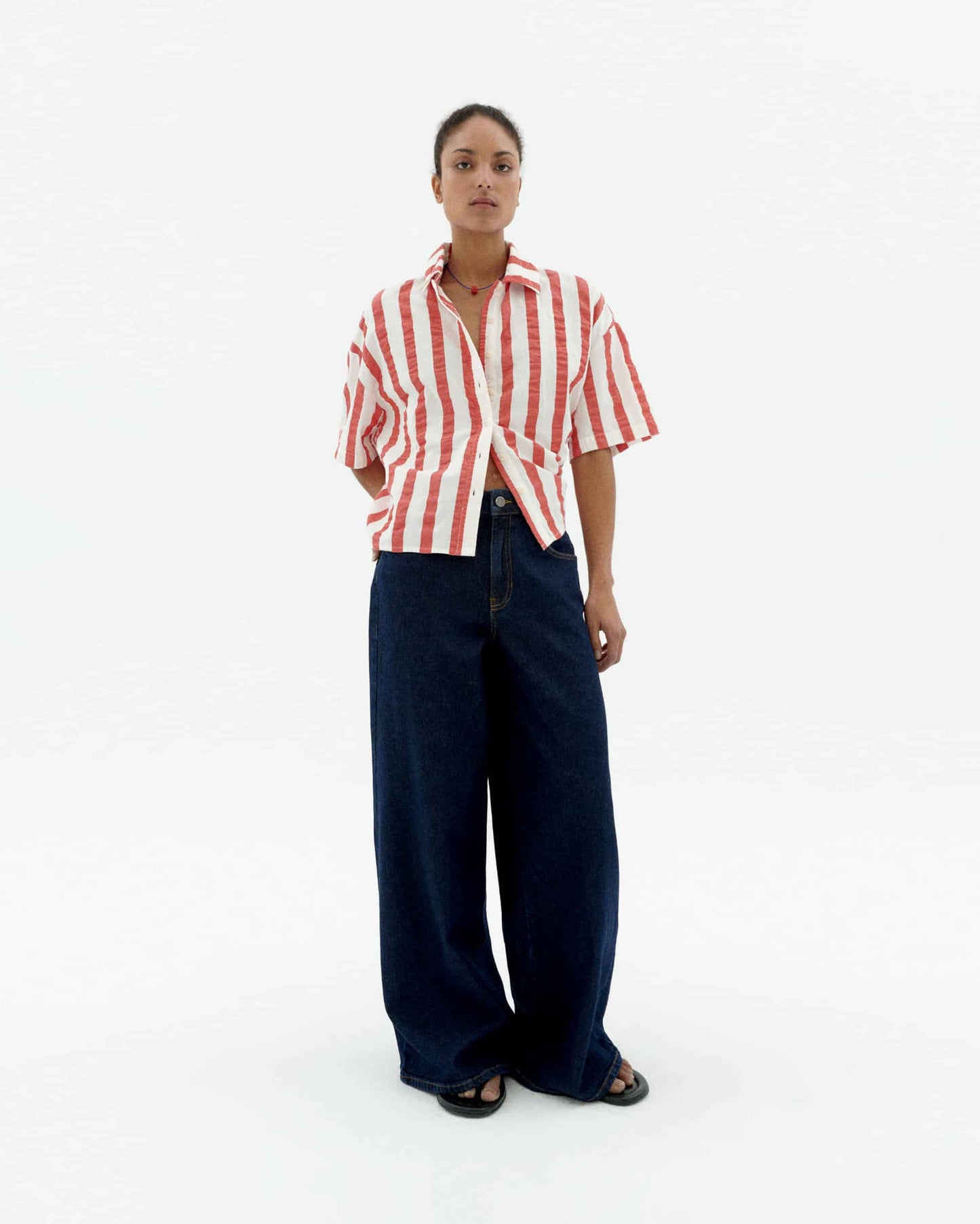 THINKING MU Seersucker striped Anna blouse