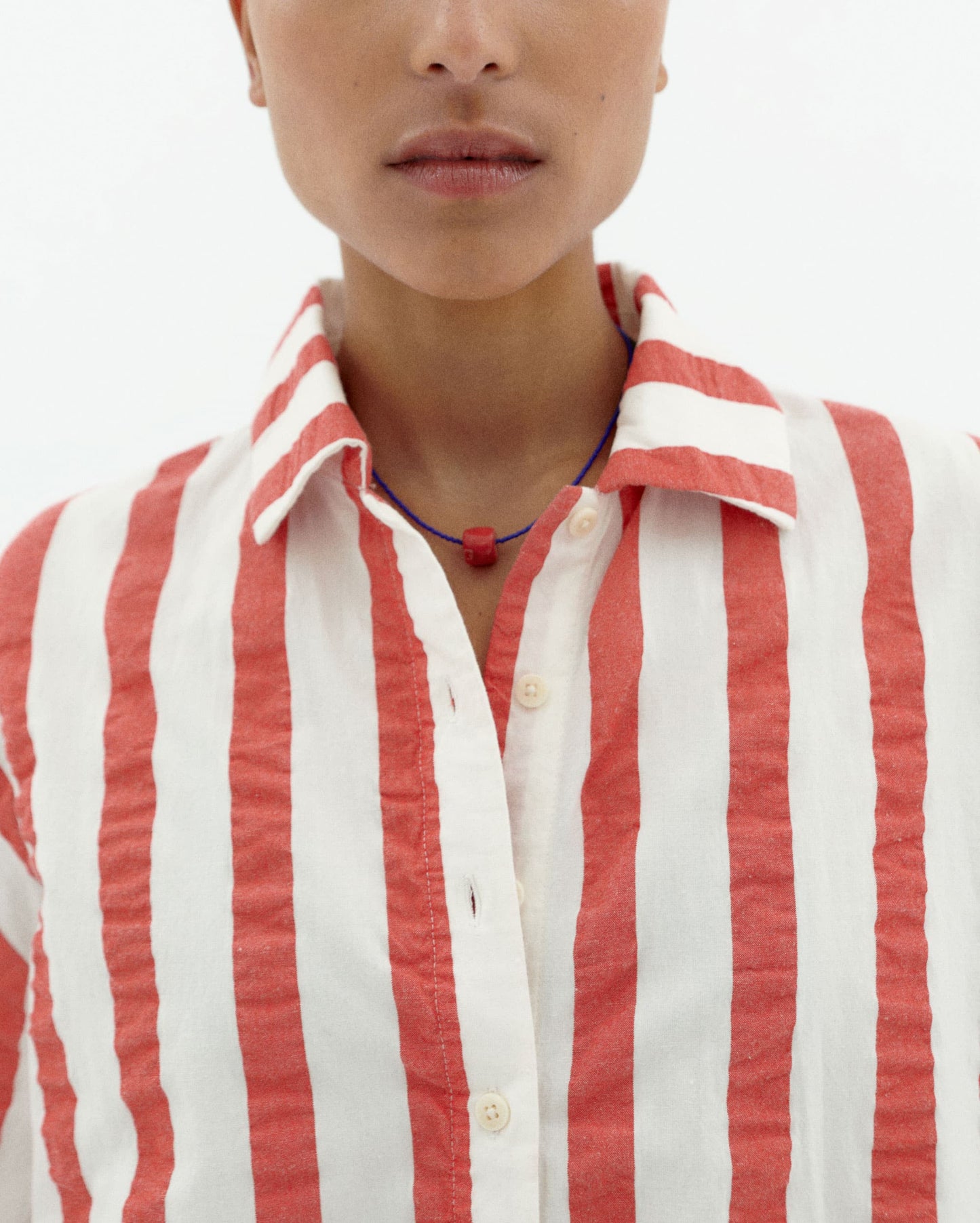 THINKING MU Seersucker striped Anna blouse