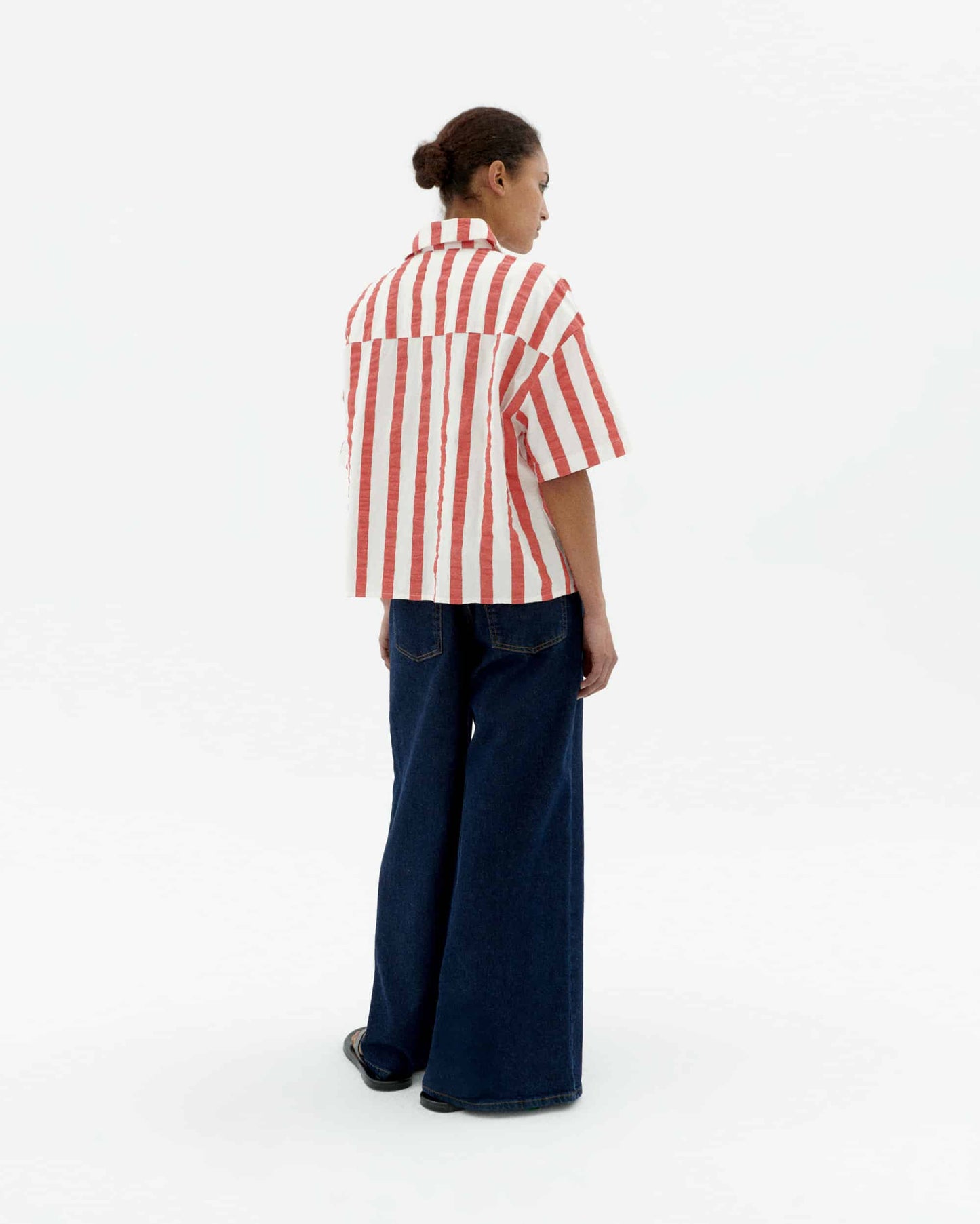 THINKING MU Seersucker striped Anna blouse