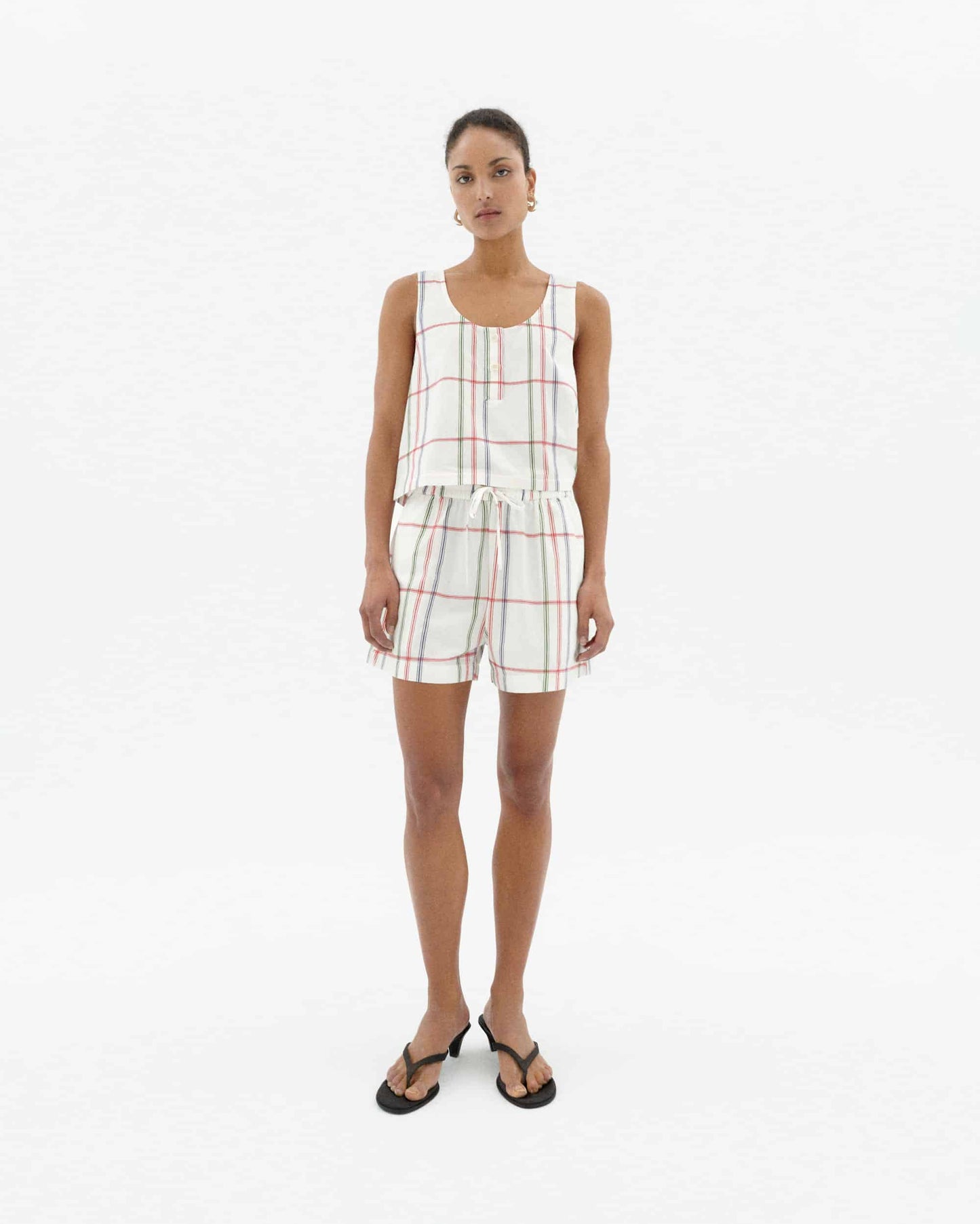 THINKING MU Checkered Geranio shorts