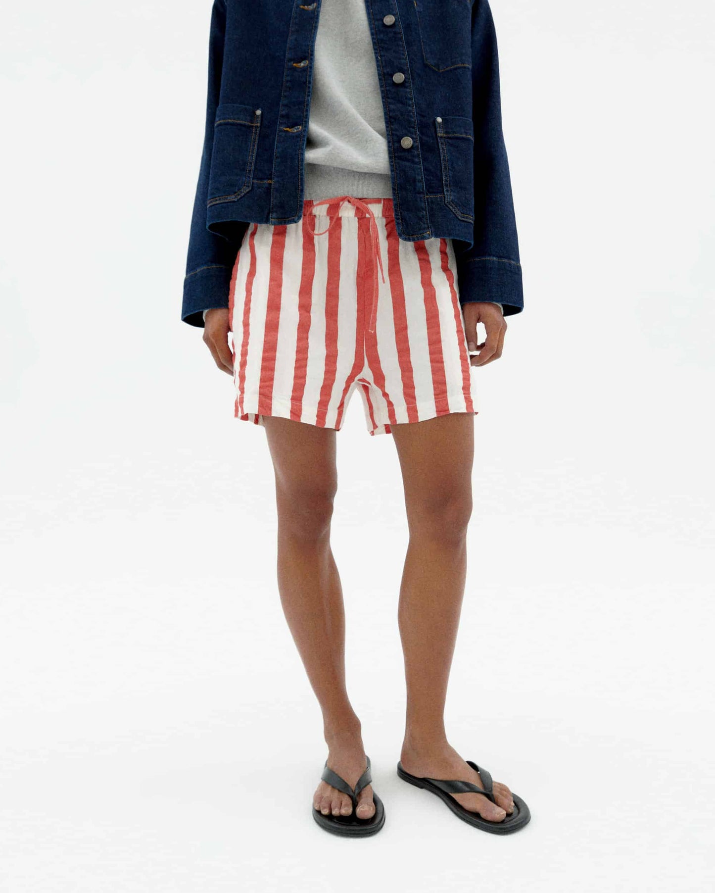 THINKING MU Striped Seersucker Geranio shorts