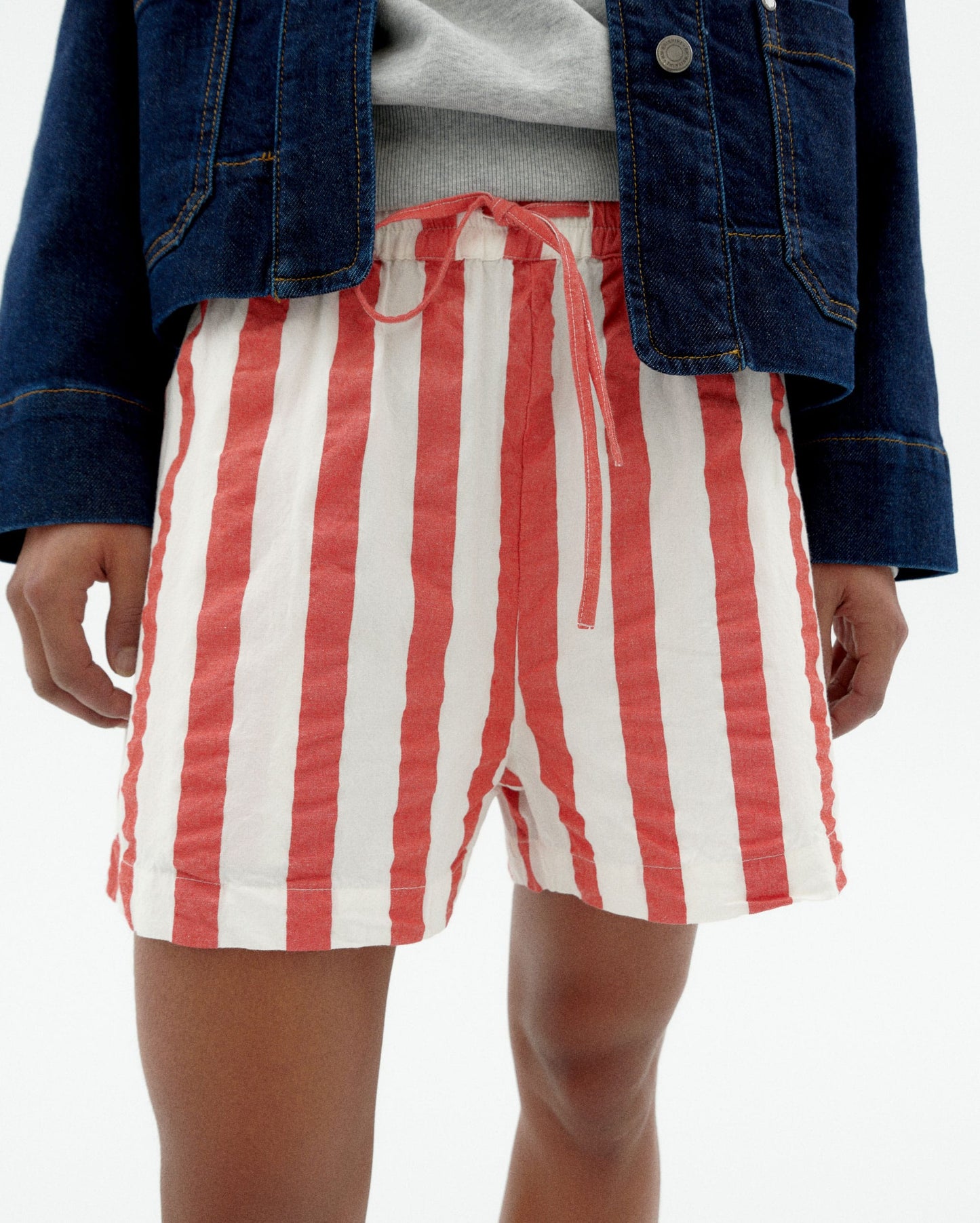 THINKING MU Striped Seersucker Geranio shorts